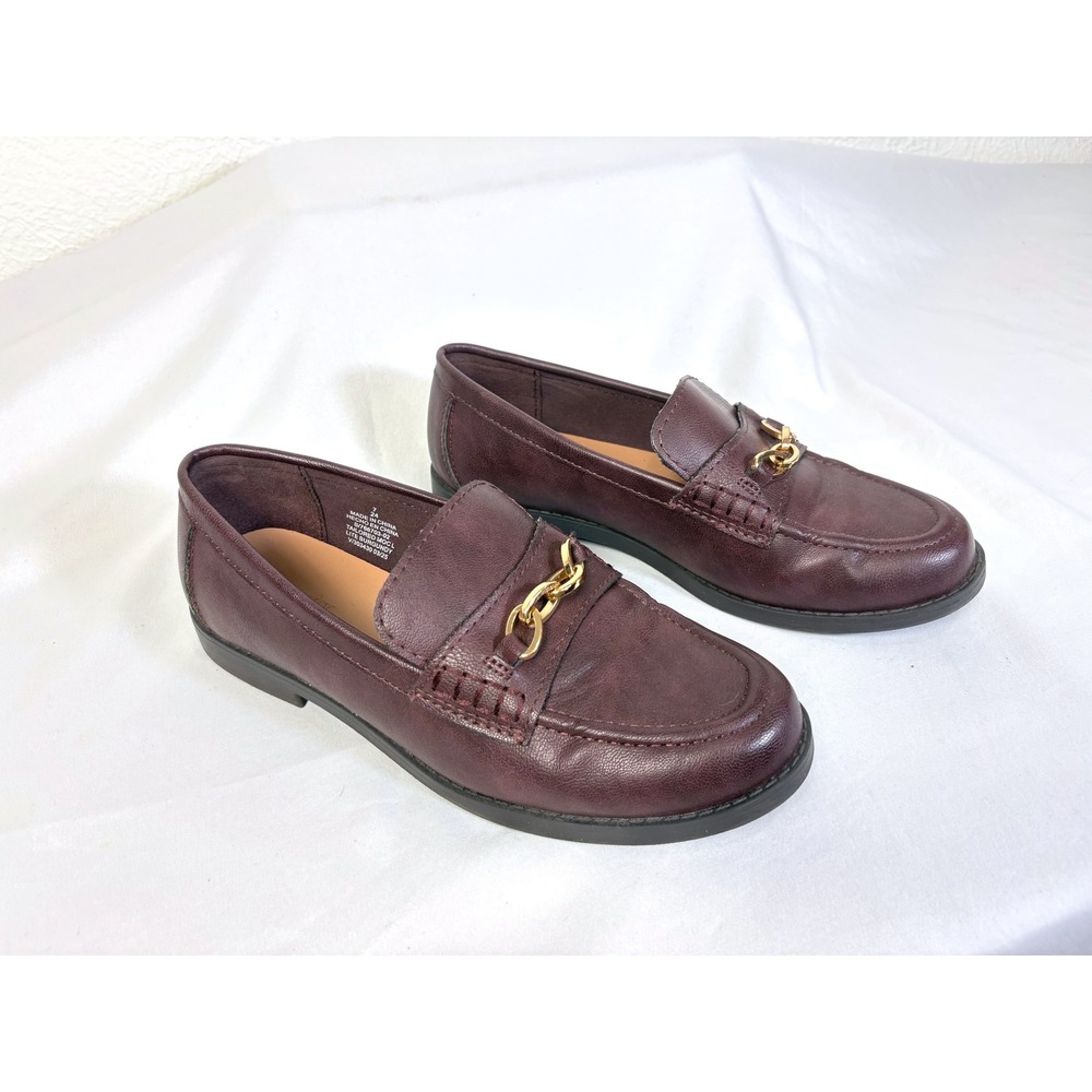 Burgundy & Gold Chain Slip On Loafer Flats‎ Shoes Size 7 Business Casual Chic